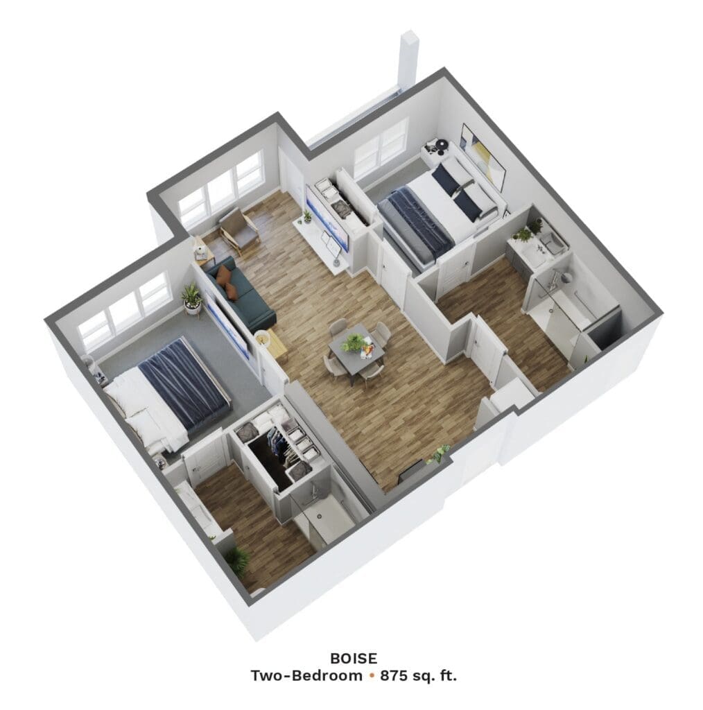 Spacious two-bedroom layout featuring upscale finishes, inviting living areas, and modern amenities in Boise.