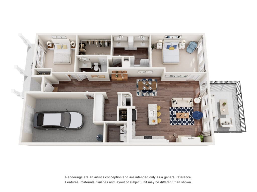 Spacious senior living floor plan featuring upscale amenities, bright living areas, and convenient garage access.