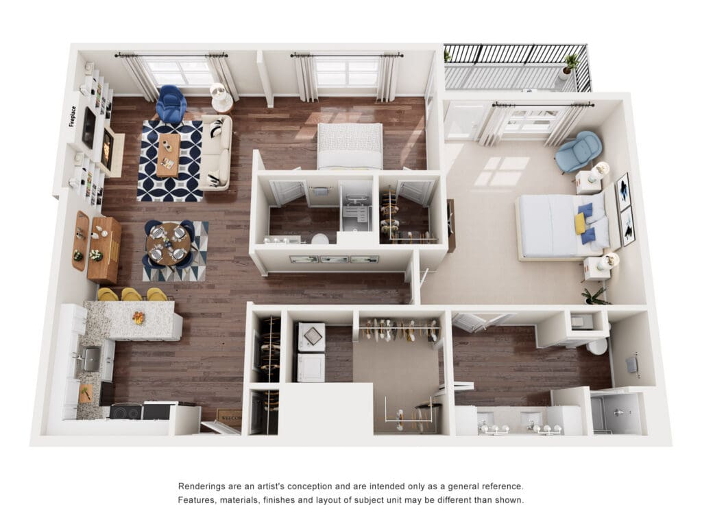Stylish senior living floor plan featuring spacious living areas, modern kitchen, and serene bedrooms with ample natural light.