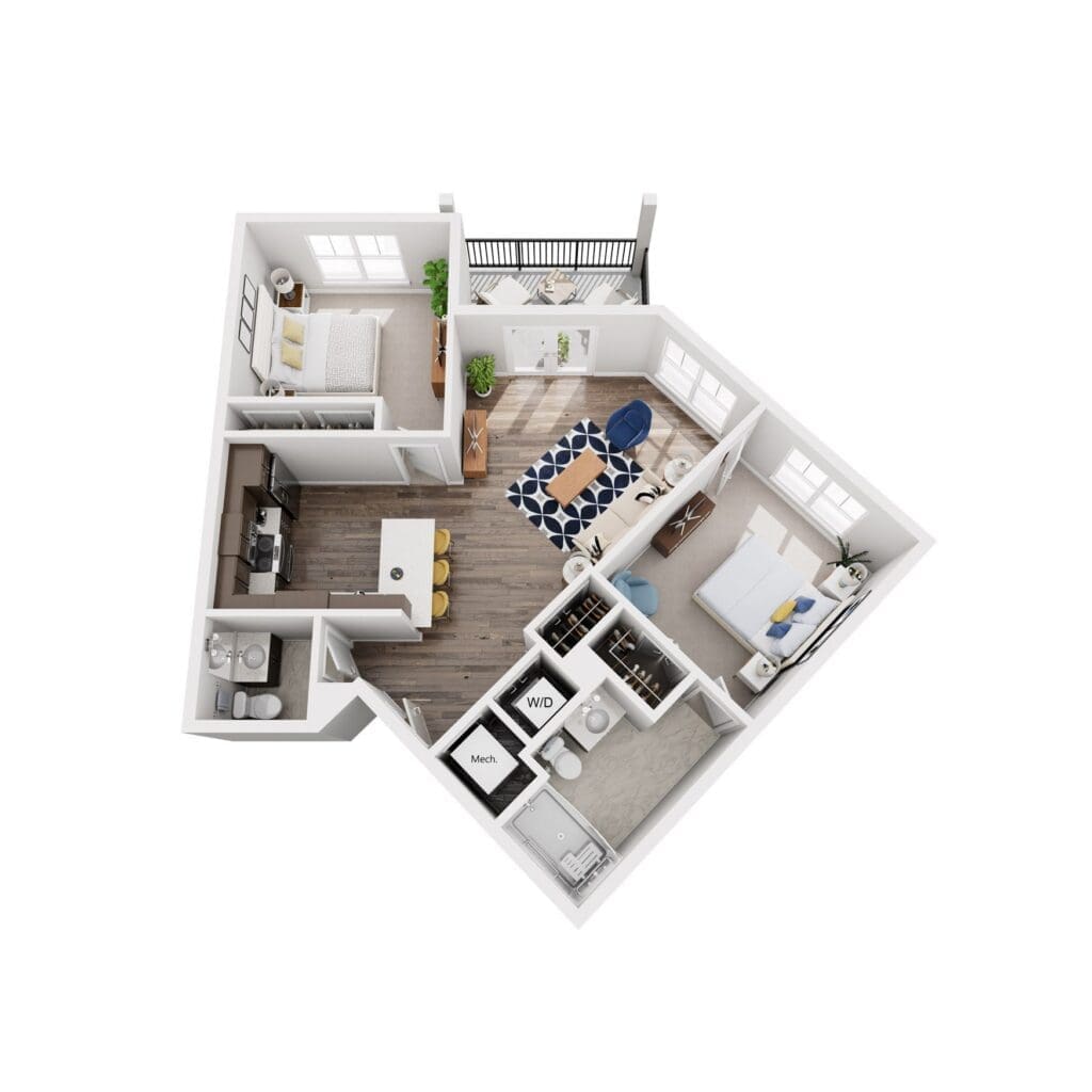 Stylish 2-bedroom layout featuring an open living area, modern kitchen, and ample natural light throughout.