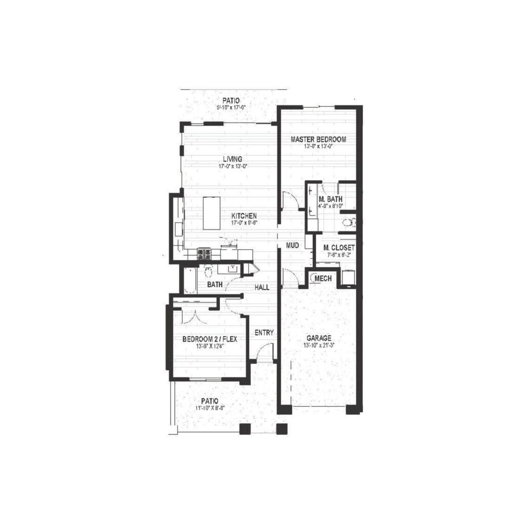 Detailed floor plan showcasing an upscale living space with versatile rooms, modern kitchen, and outdoor patios.