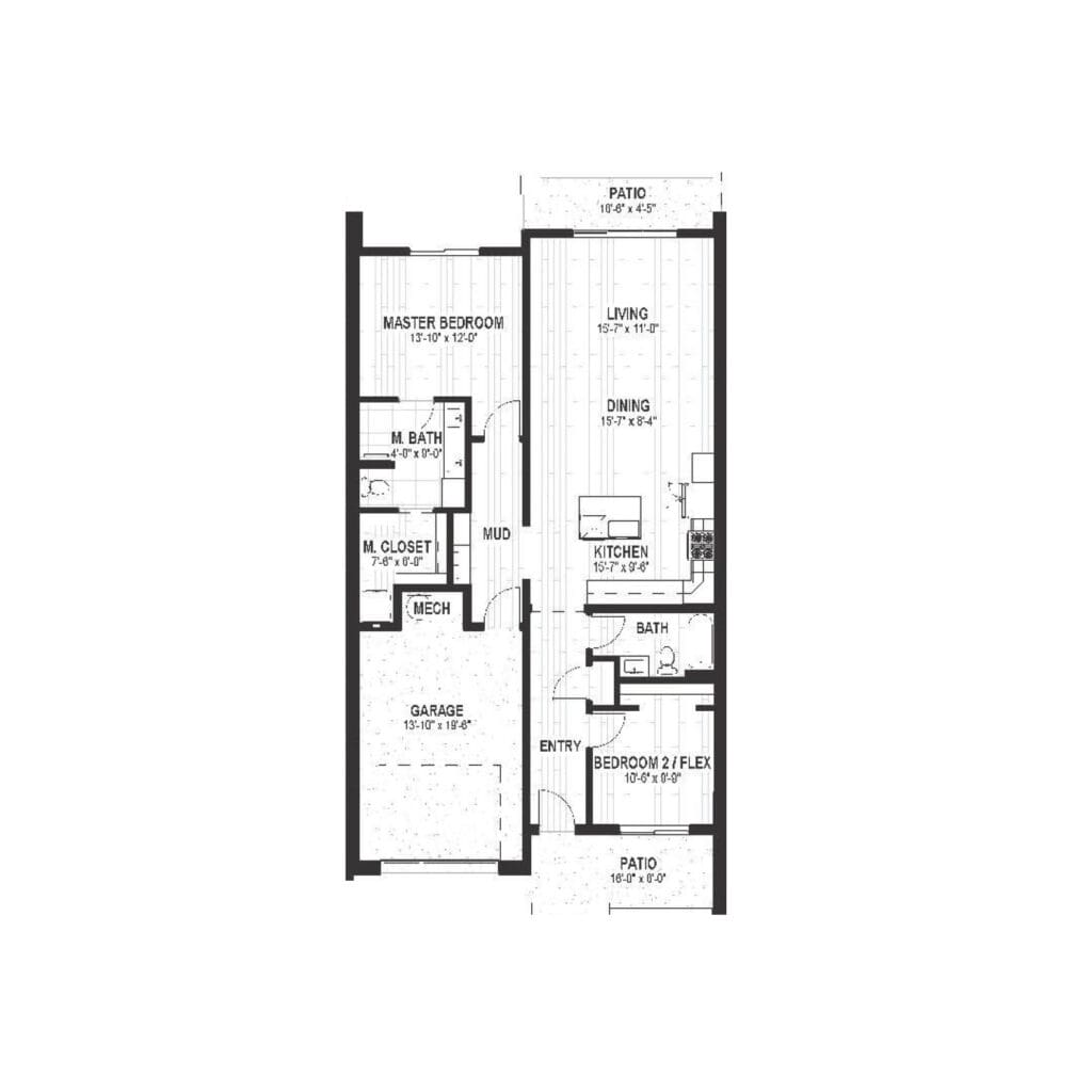 Detailed floor plan showcasing spacious rooms, modern kitchen, and inviting outdoor patio ideal for a vibrant lifestyle.