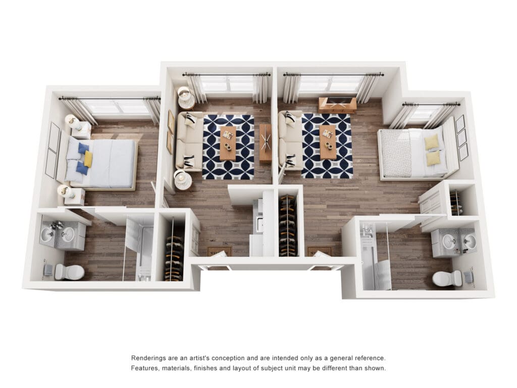 Stylishly designed two-bedroom apartment featuring modern furnishings, ample natural light, and upscale amenities for vibrant living.