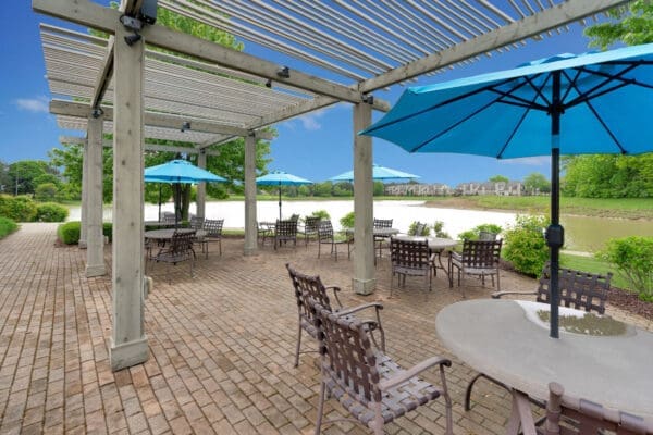 A gym room with exercise machines, poles, and mats at Shorehaven, a senior living community near Washington Township.