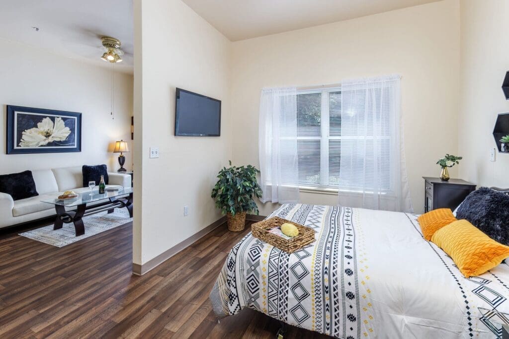 Inviting senior living room showcasing stylish decor, natural light, and comfortable furnishings for a vibrant lifestyle.