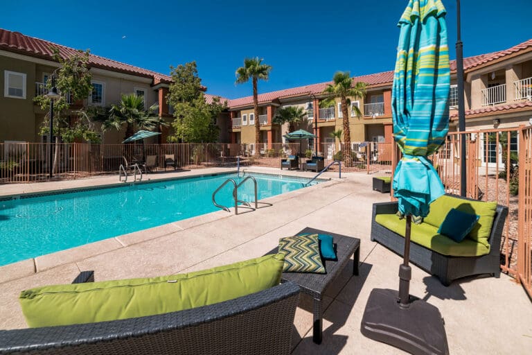 Upstairs balcony and atrium at Acacia Springs, a senior living community.