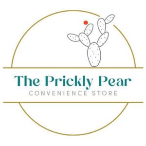 Logo of The Prickly Pear Convenience Store featuring a stylized cactus and elegant typography.