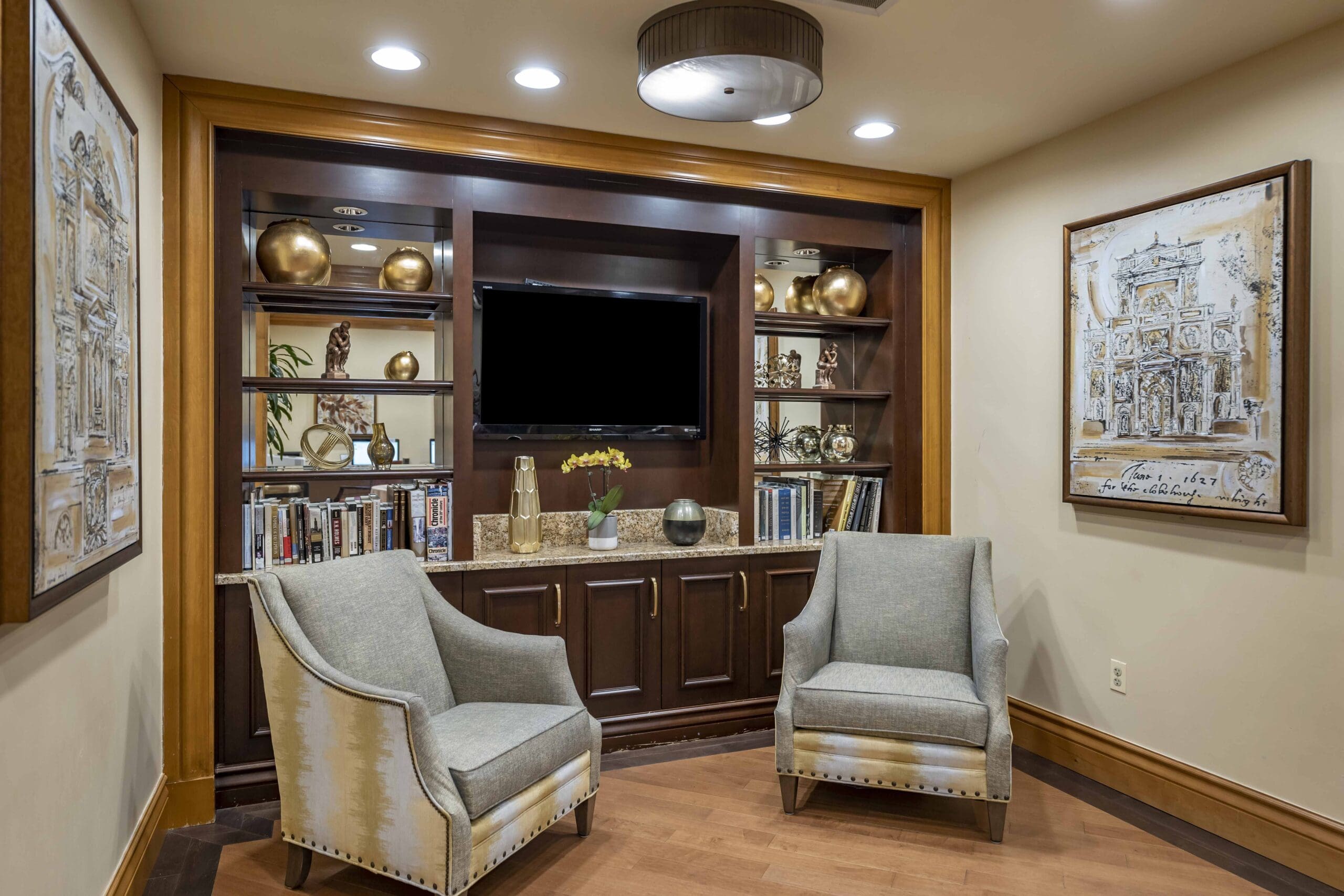 Seating area in The Hallmark for communal living.